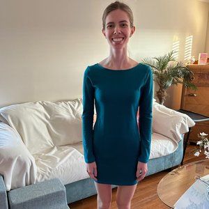 Teal Long Sleeve Bodycon Dress Criss Cross Back LIKE NEW